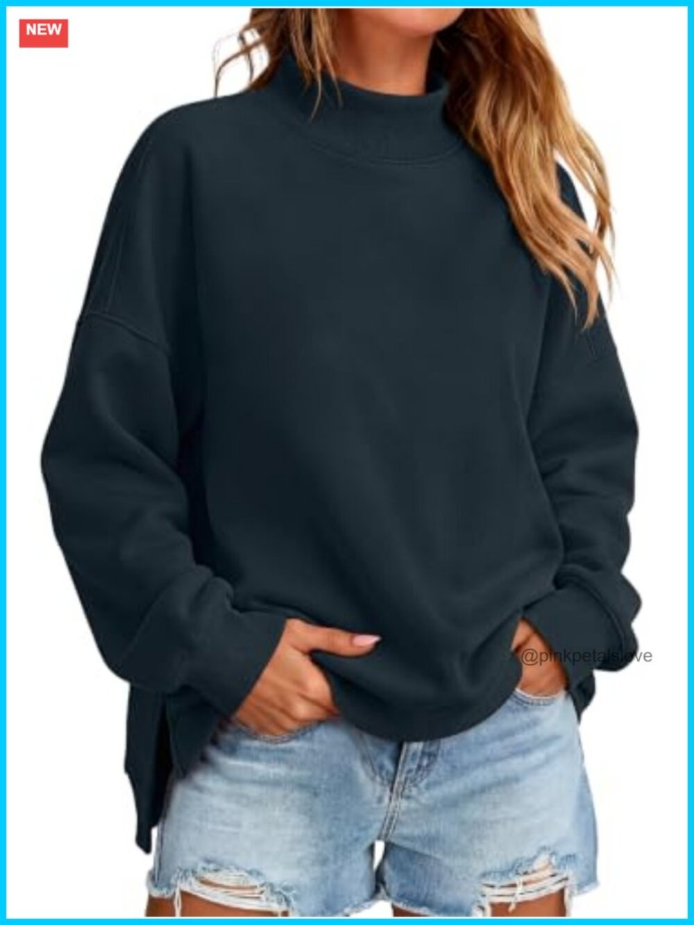 Oversized Mock Neck Sweatshirt Pullover Loose Fit Fall Winter Casual